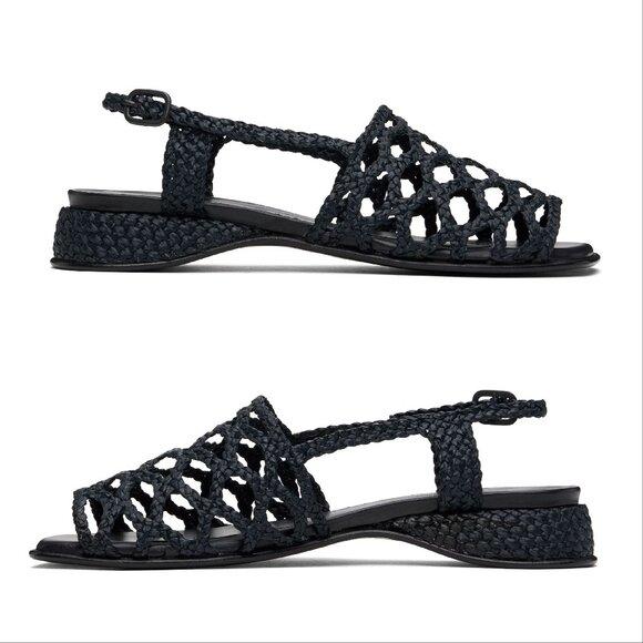 Hereu Shoes - HEREU Alzira Raffia Slingback Sandals Size 35 5 Black Woven Handcrafted NEW $590
